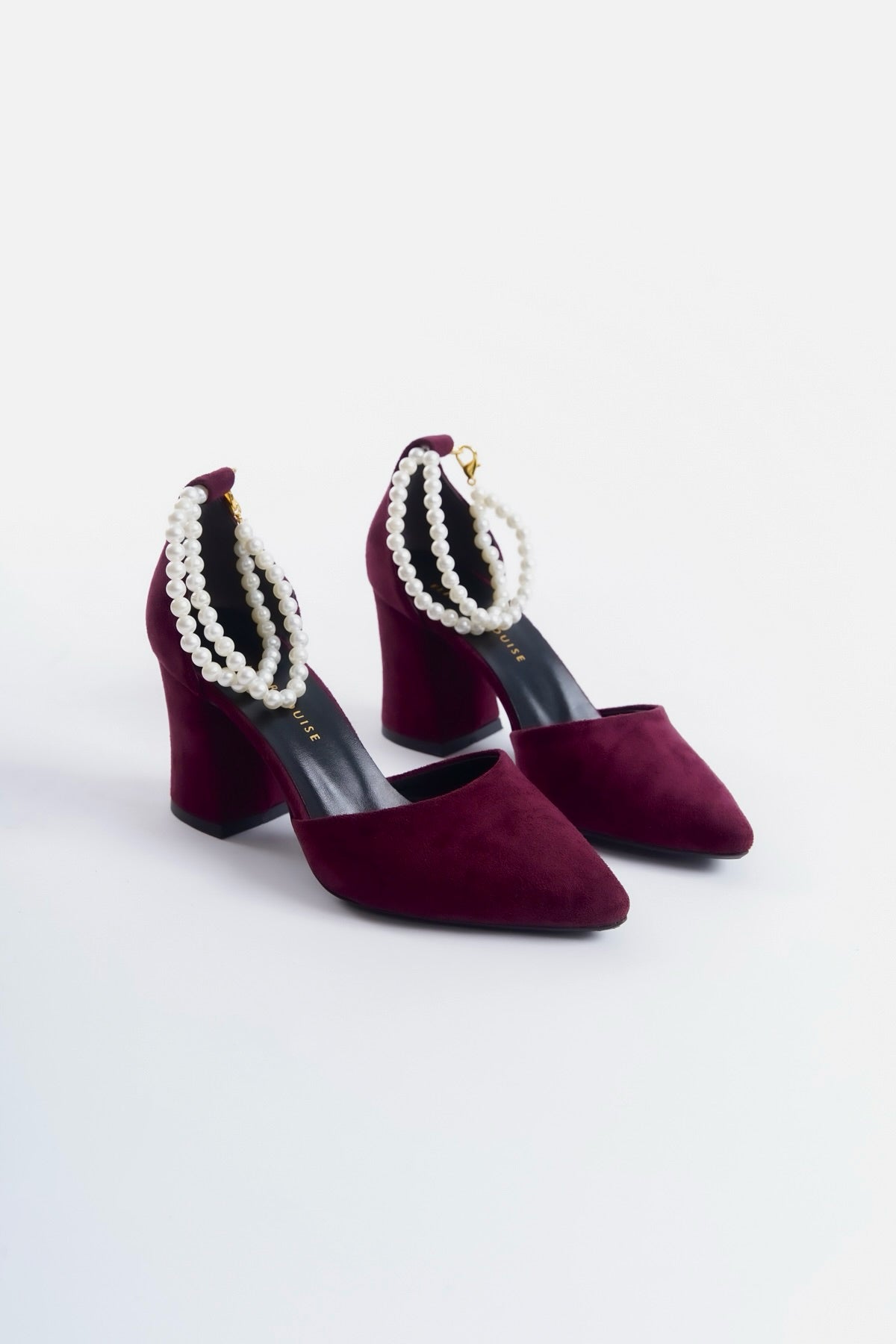 Marjorie | Burgundy Suede High Heels with Pearls