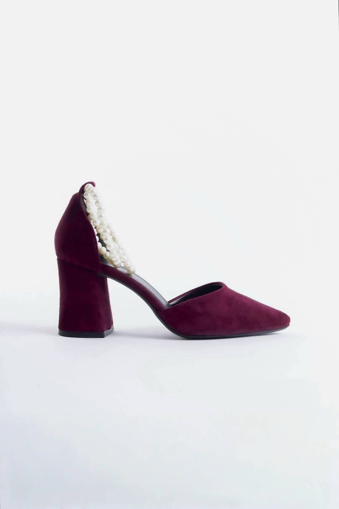 Marjorie | Burgundy Suede High Heels with Pearls