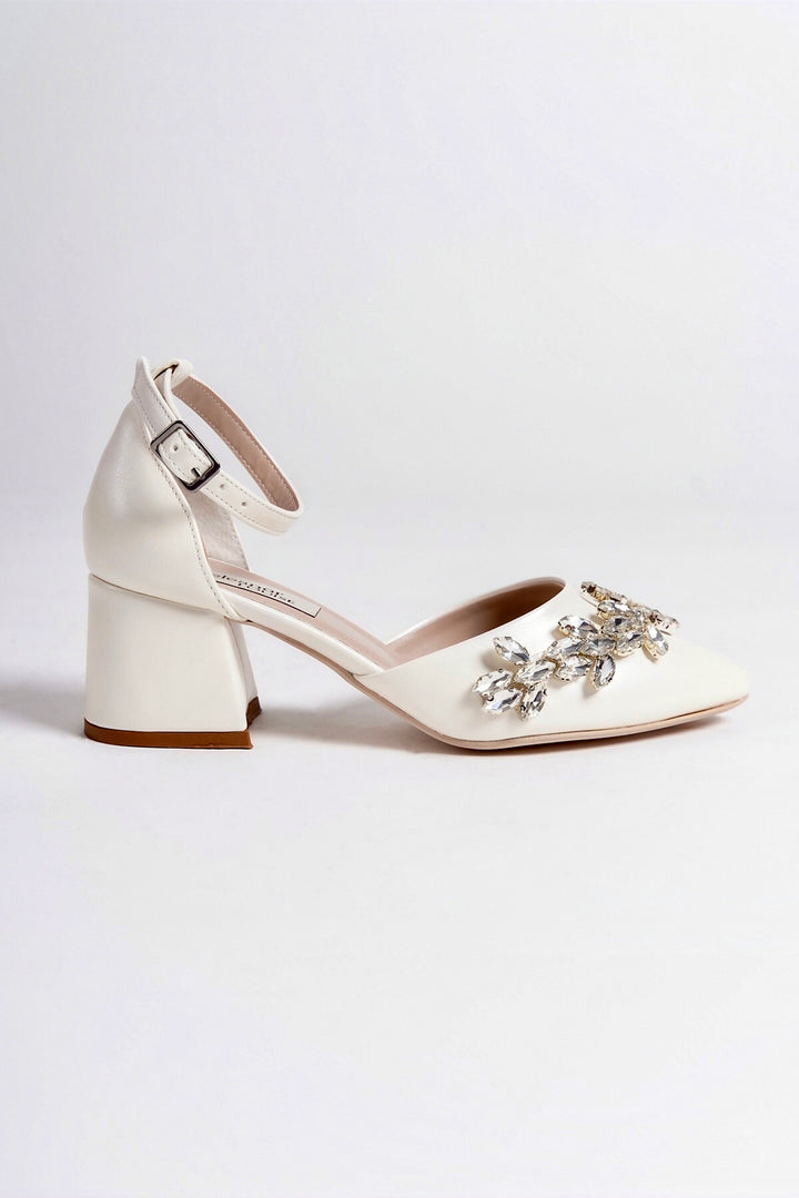 Valora | Ivory Crystal Rhinestone Mid Heels