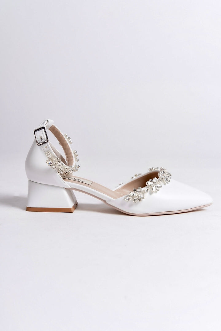 Rosalind | White Crystal Rhinestone Low Heels