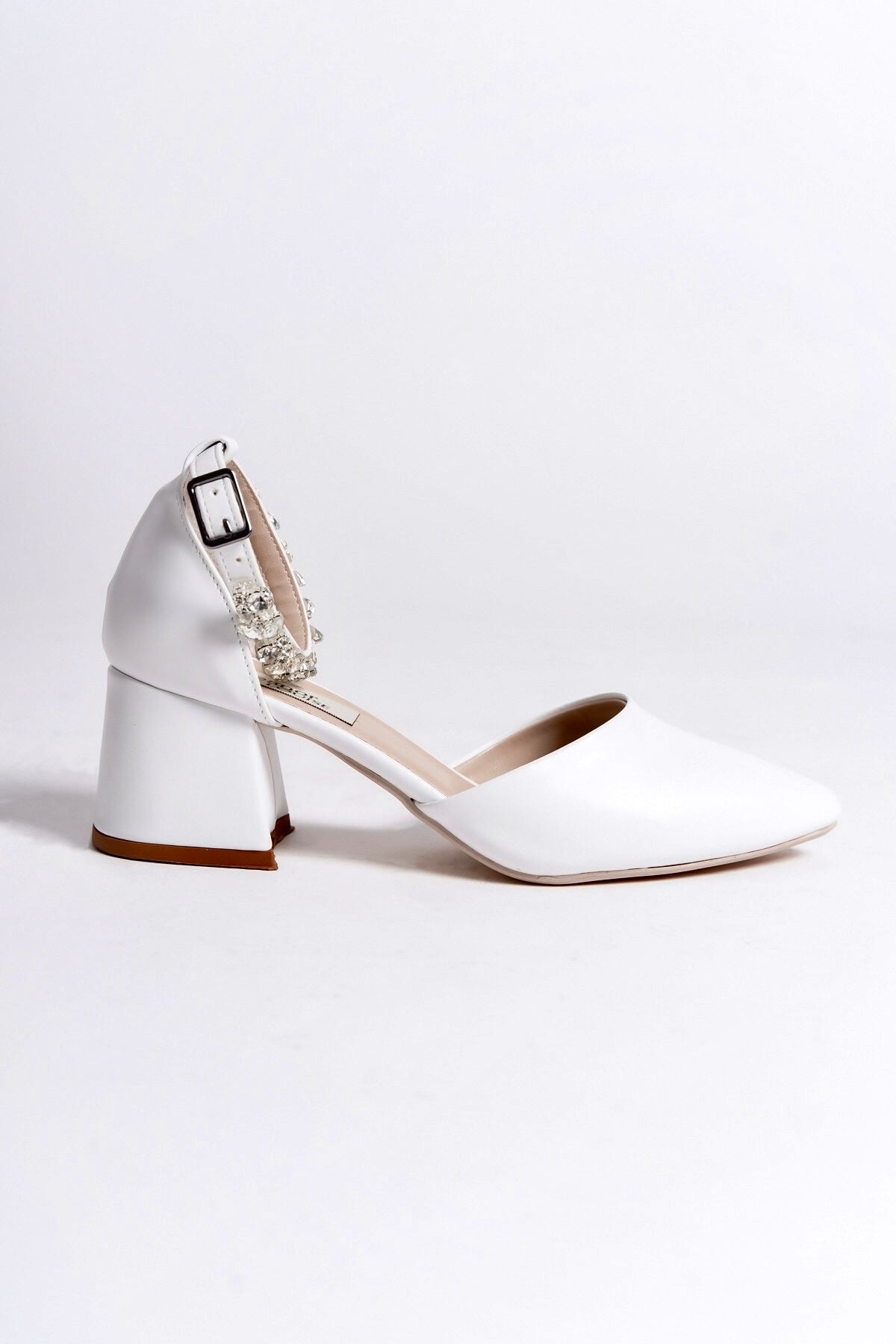 Delphine | White Crystal Rhinestone Mid Heels