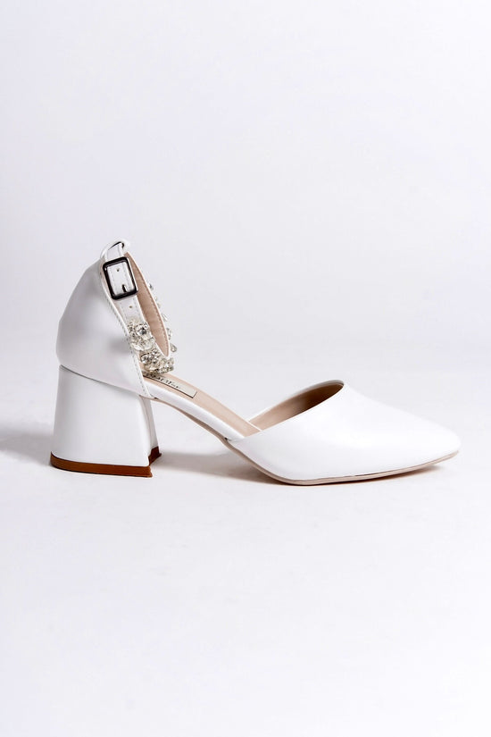 Delphine | White Crystal Rhinestone Mid Heels