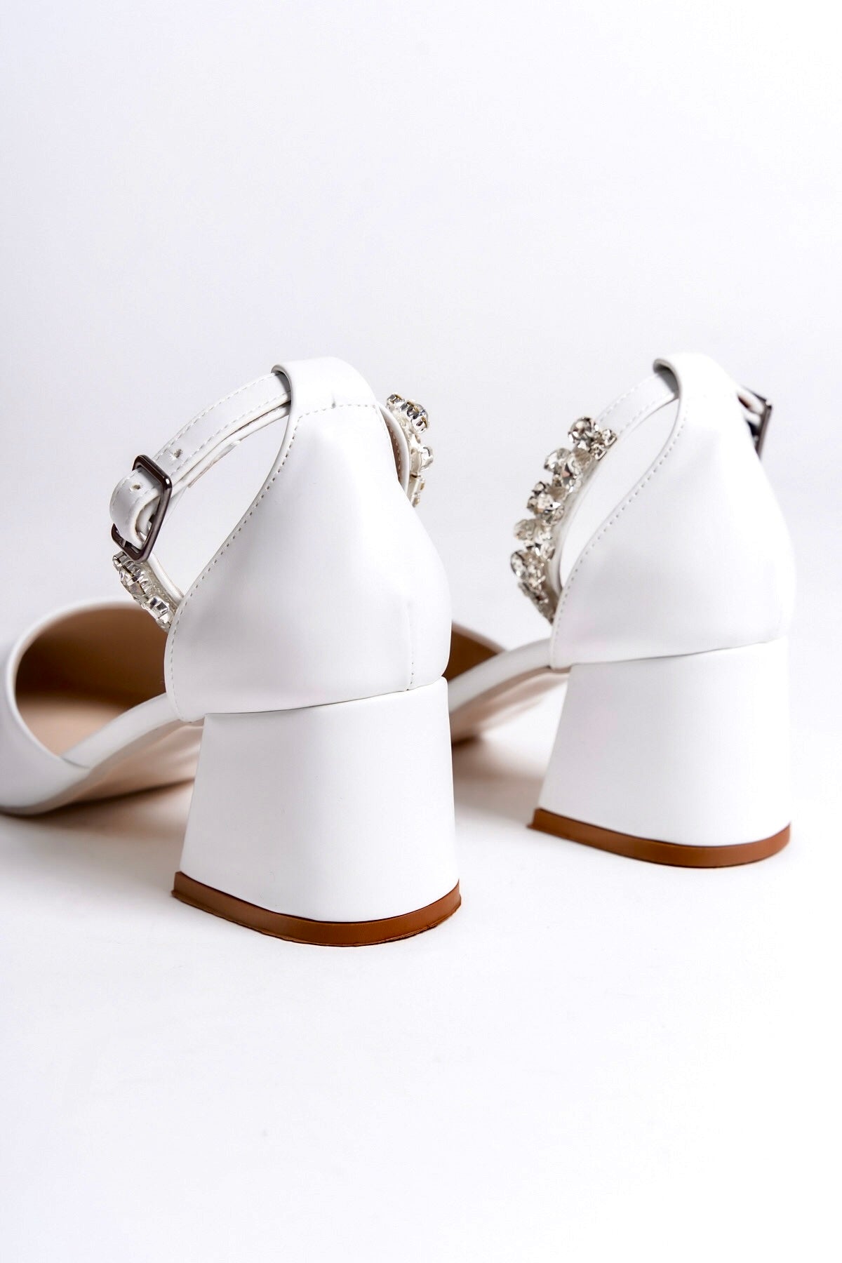 Delphine | White Crystal Rhinestone Mid Heels