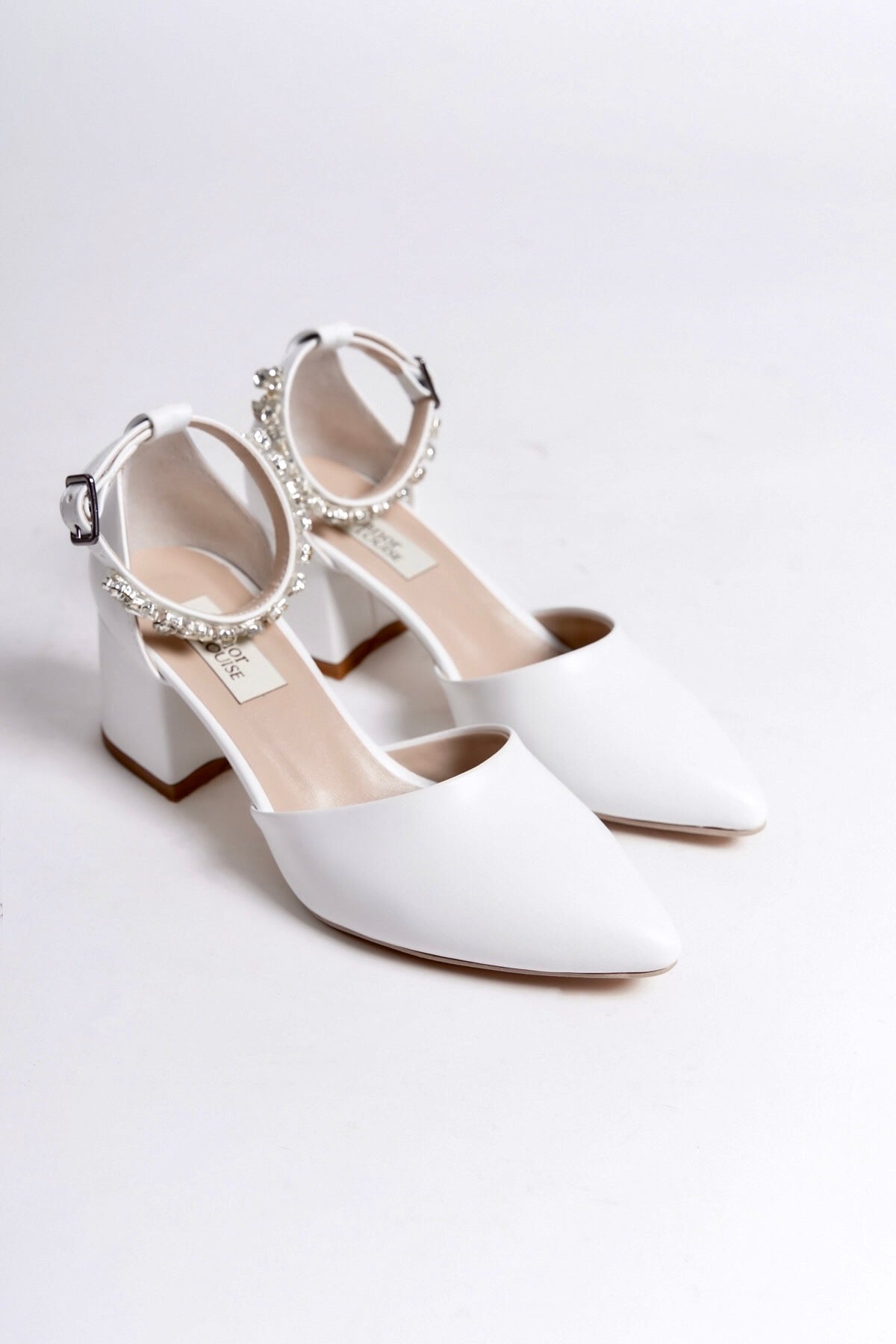 Delphine | White Crystal Rhinestone Mid Heels