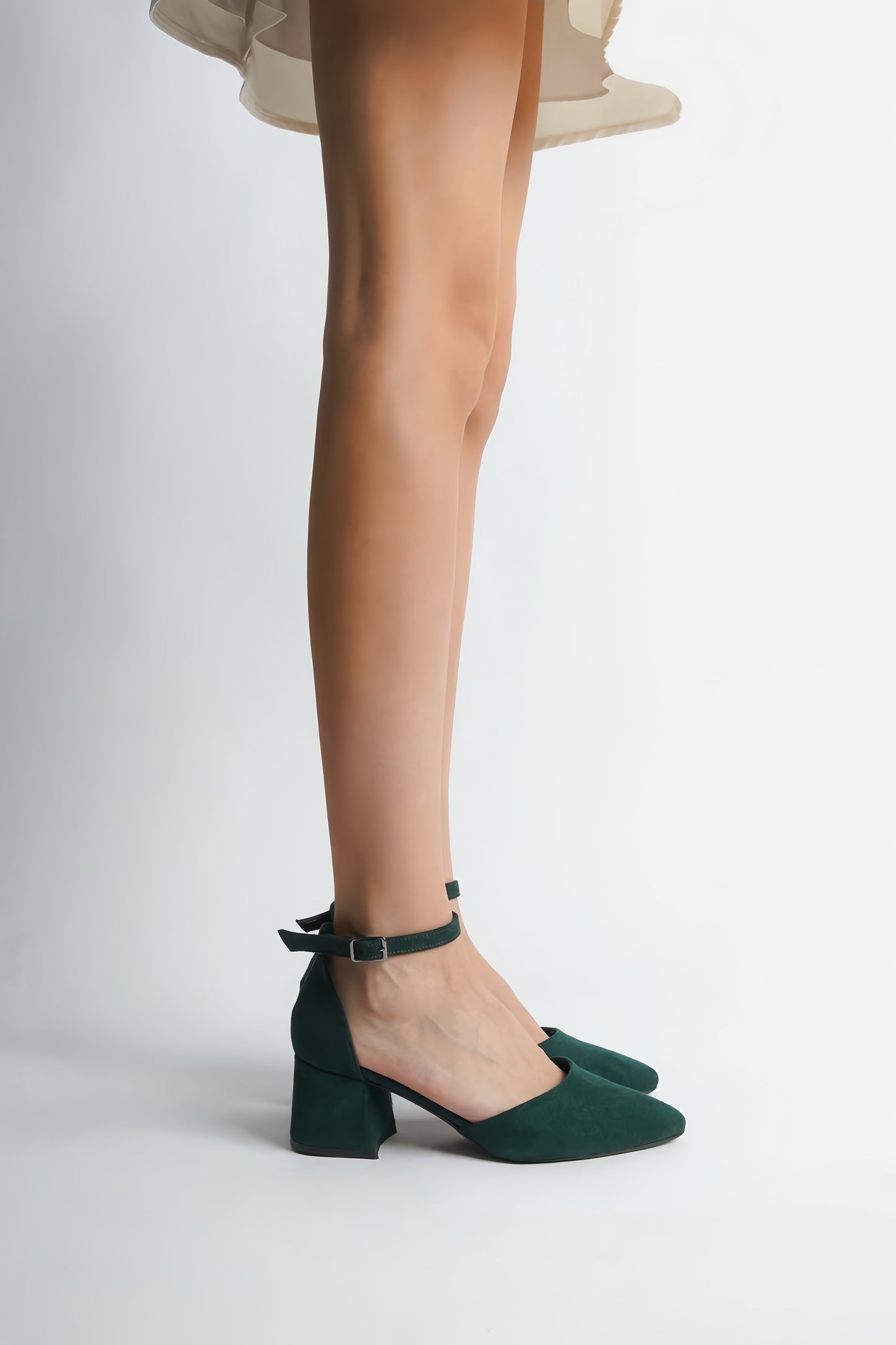 Regina | Emerald Green Suede Mid Heels
