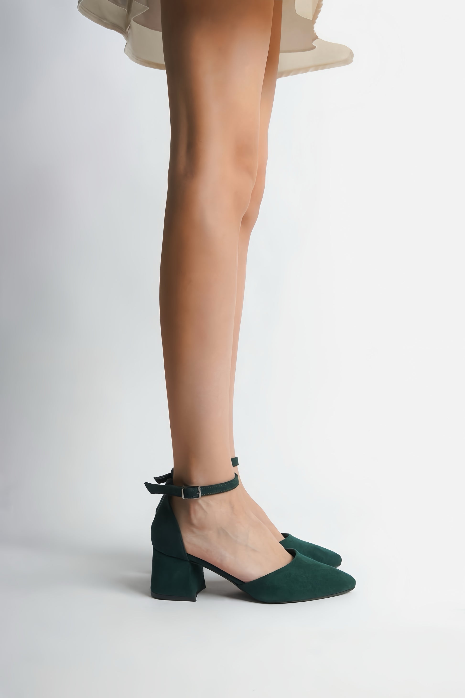 Regina | Emerald Green Suede Mid Heels