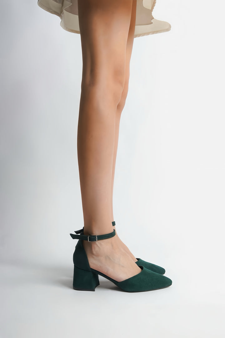 Regina | Emerald Green Suede Mid Heels