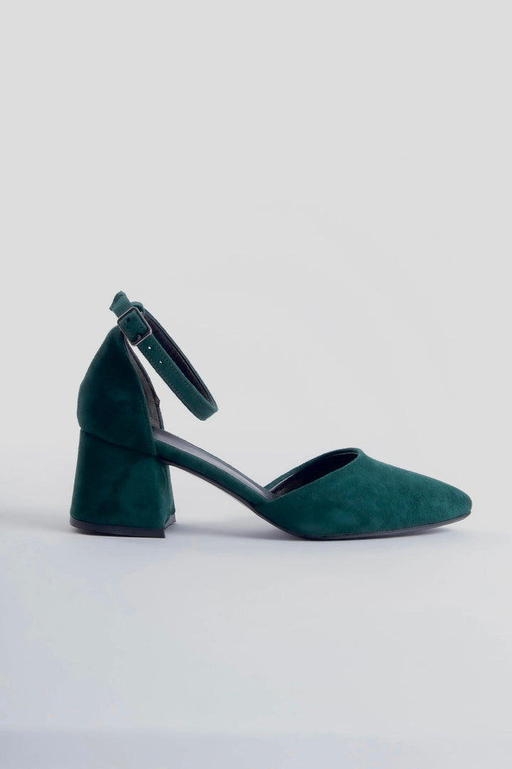 Regina | Emerald Green Suede Mid Heels