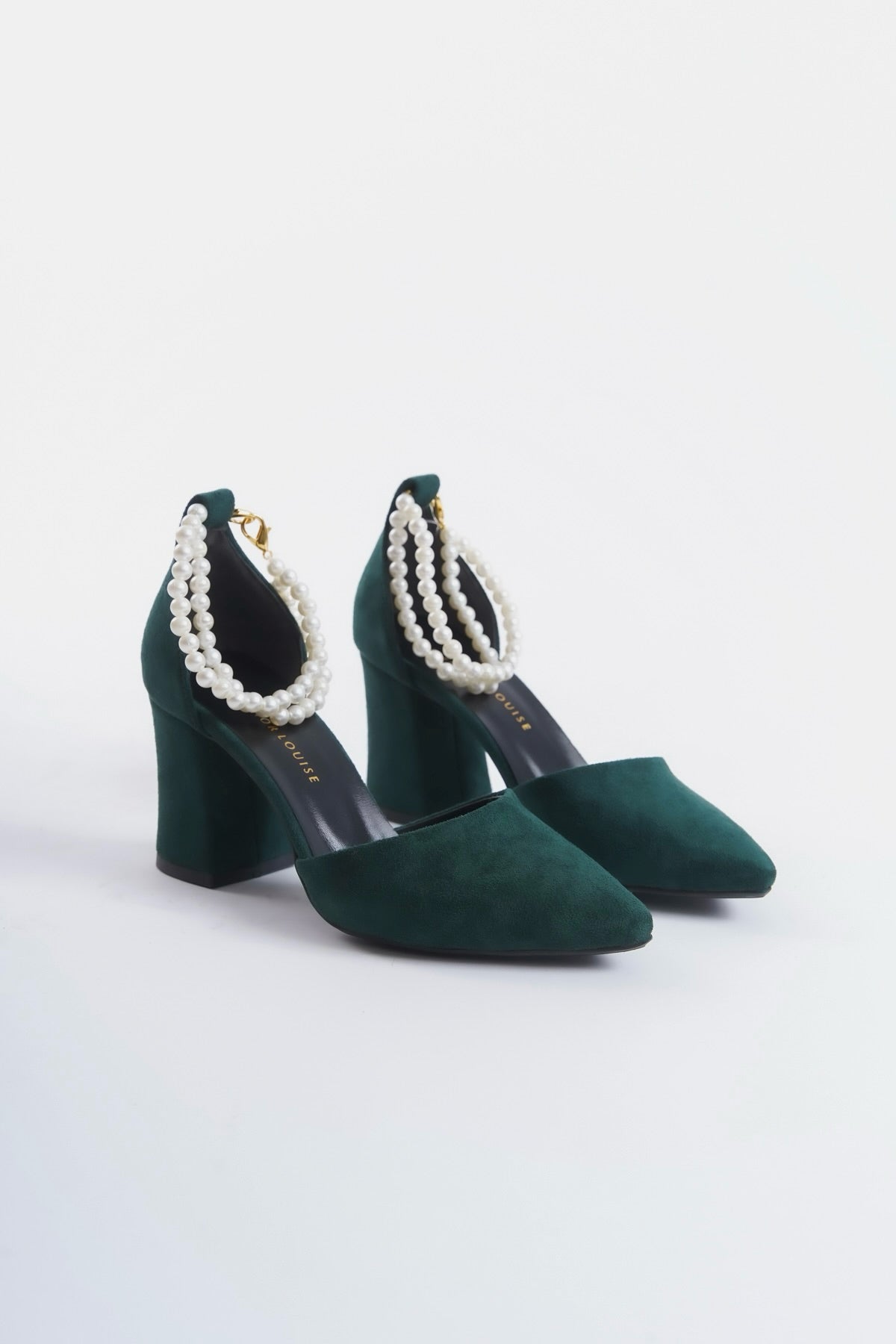 Tess | Emerald Green Suede High Heels with Pearls