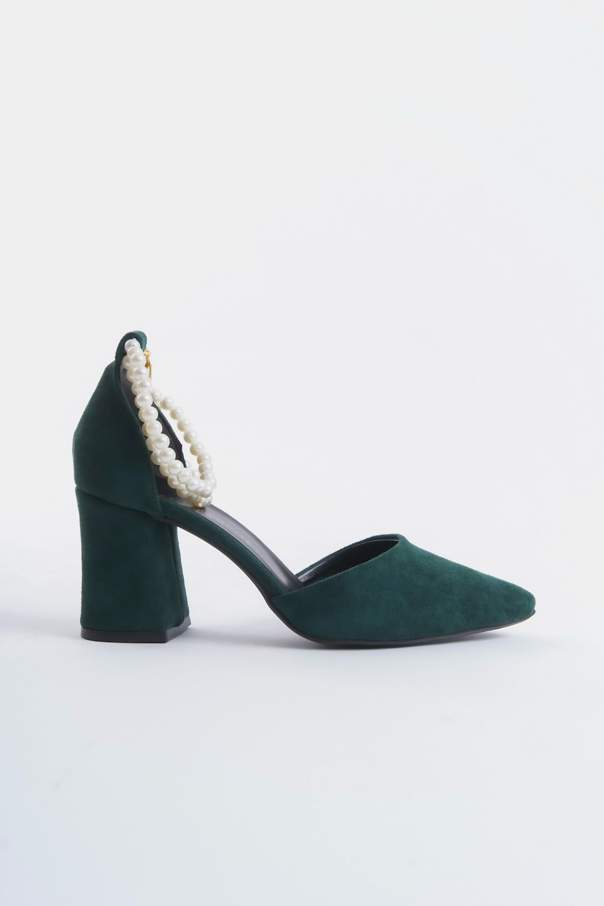 Tess | Emerald Green Suede High Heels with Pearls