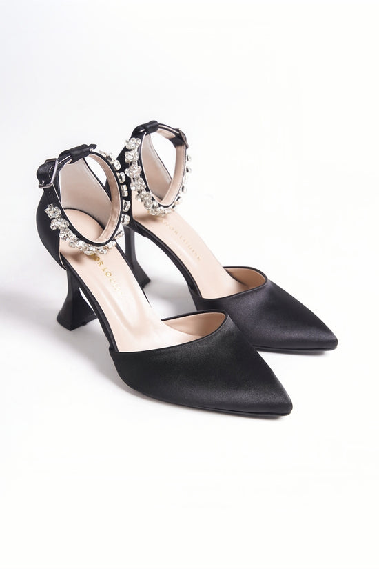 Elysian | Black Satin Crystal Rhinestone Stiletto Heels