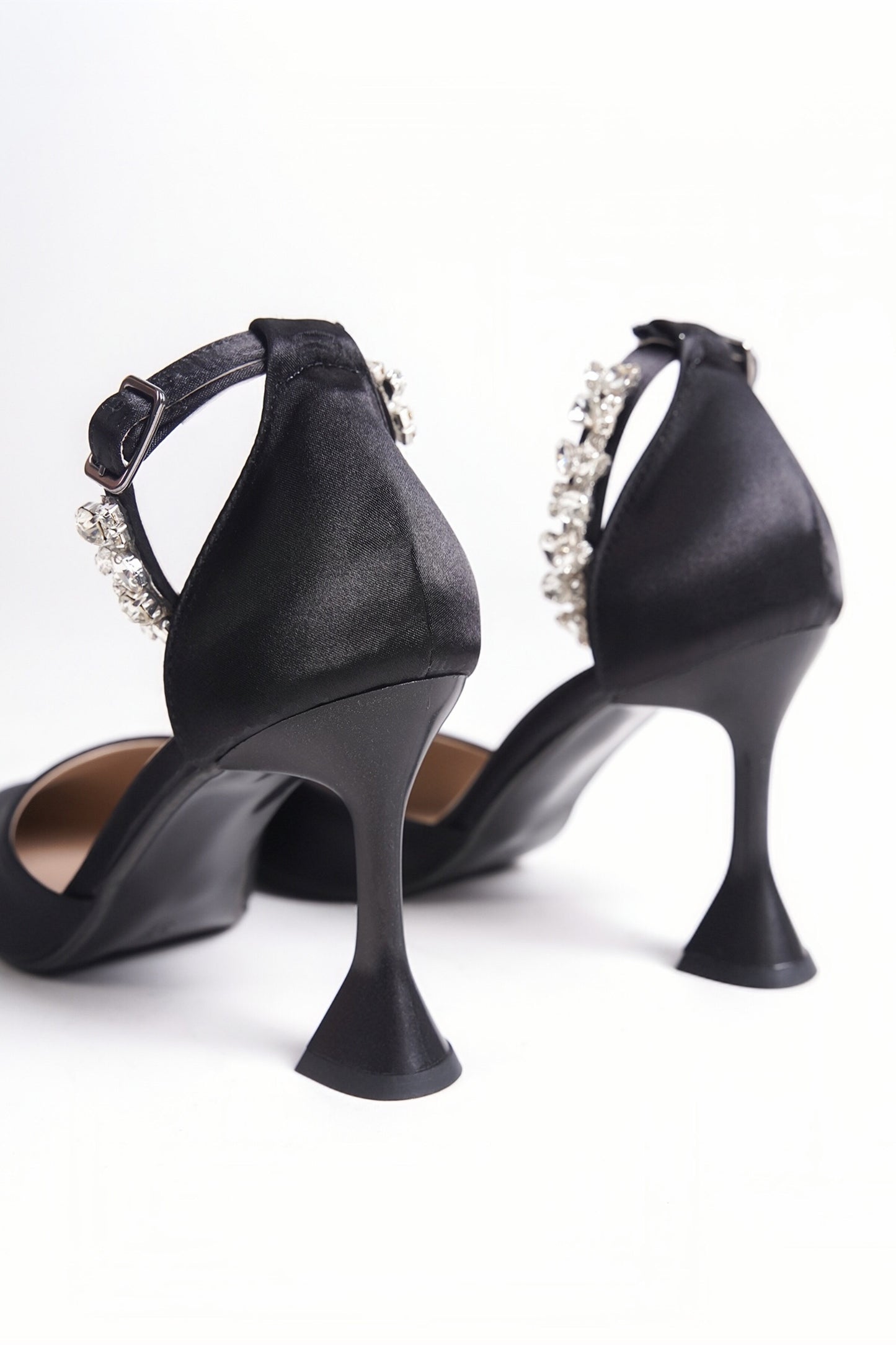 Elysian | Black Satin Crystal Rhinestone Stiletto Heels