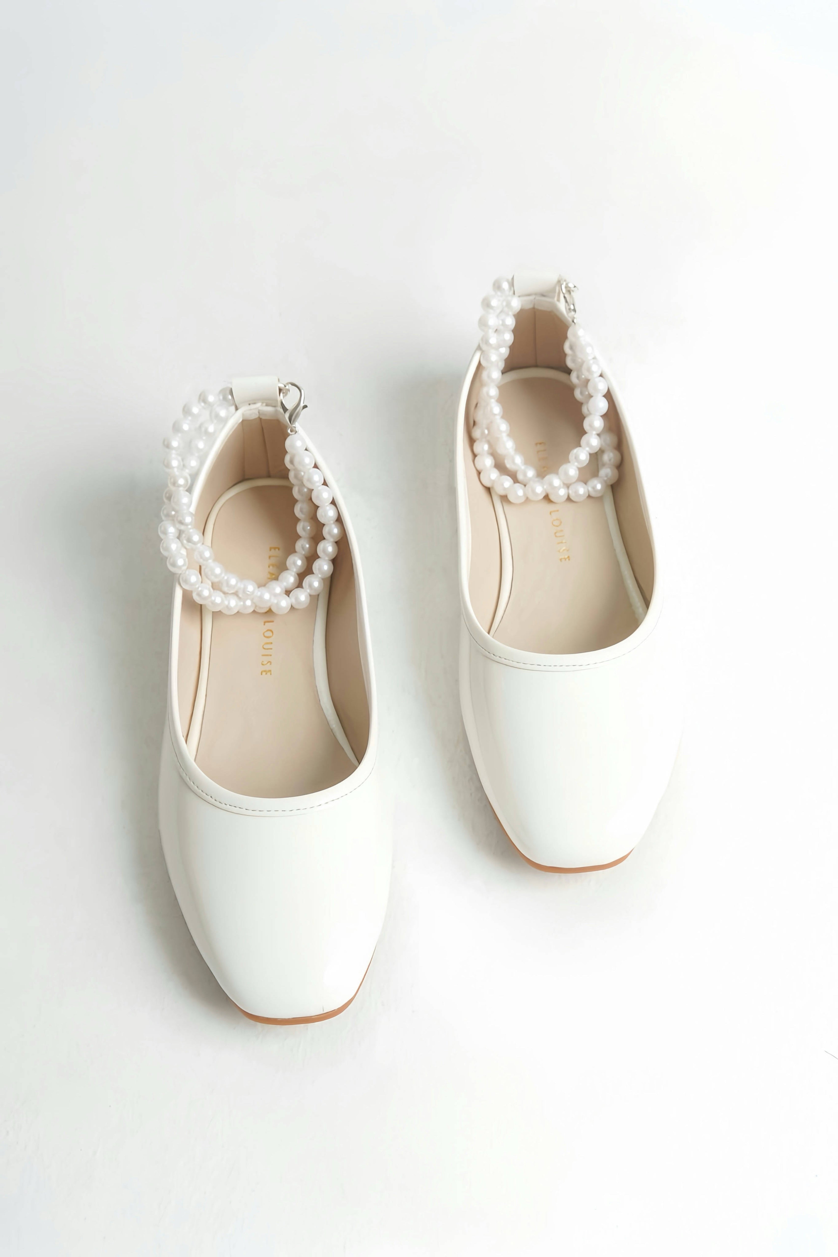 Tessa | White Flats with Pearls