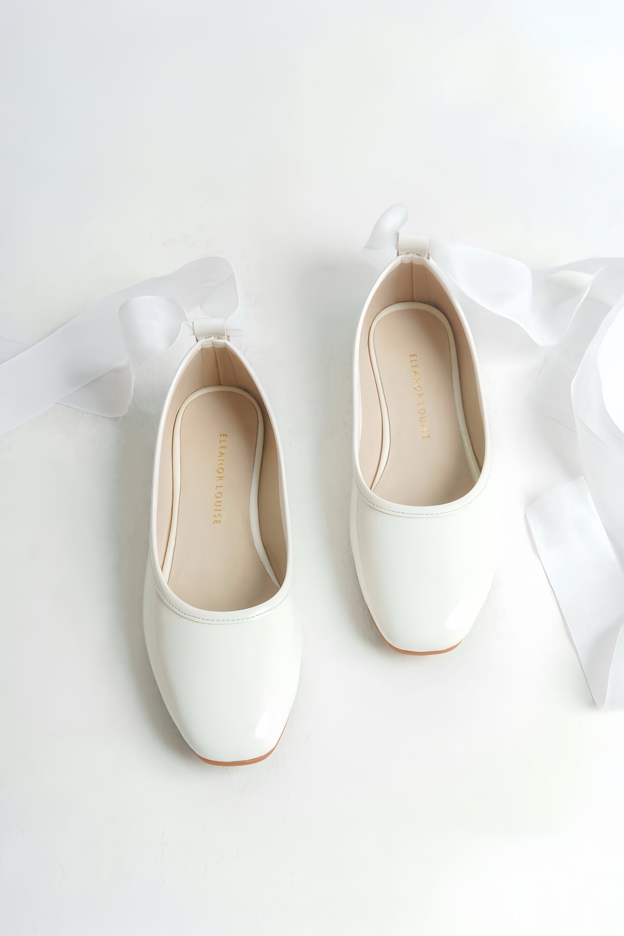 Éloise | White Flats with Linen Ribbon