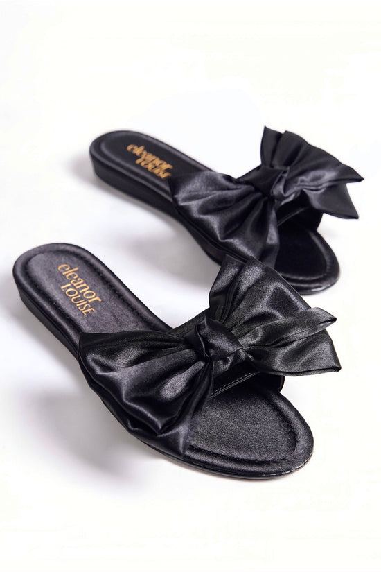 Isadora | Black Satin Bow Mule