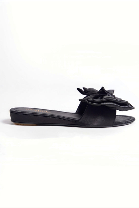 Isadora | Black Satin Bow Mule