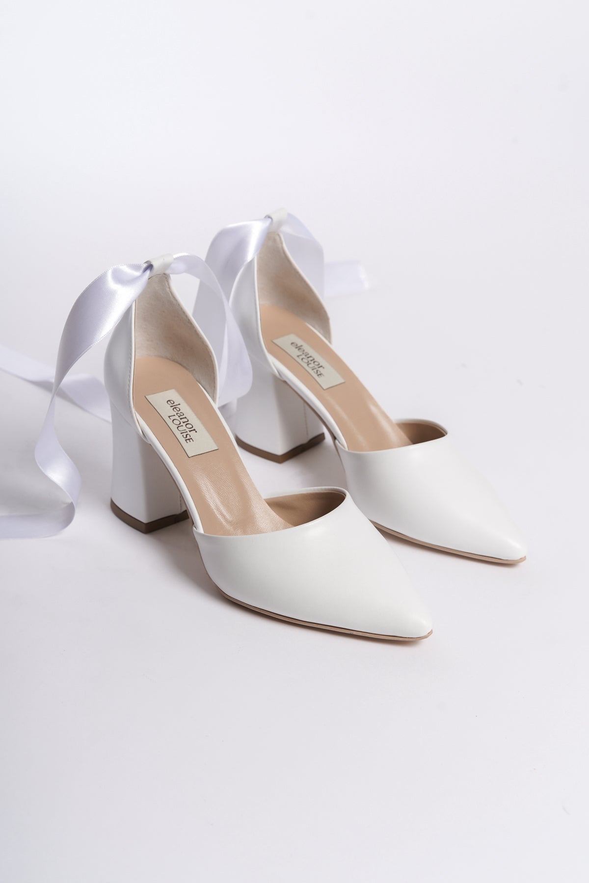 Zoya | White High Heels with Ribbon