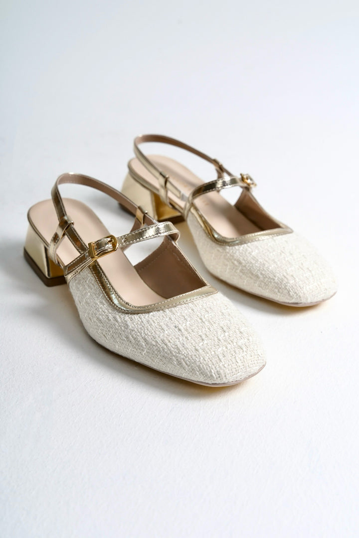 Eydis | Gold Linen Mary Janes