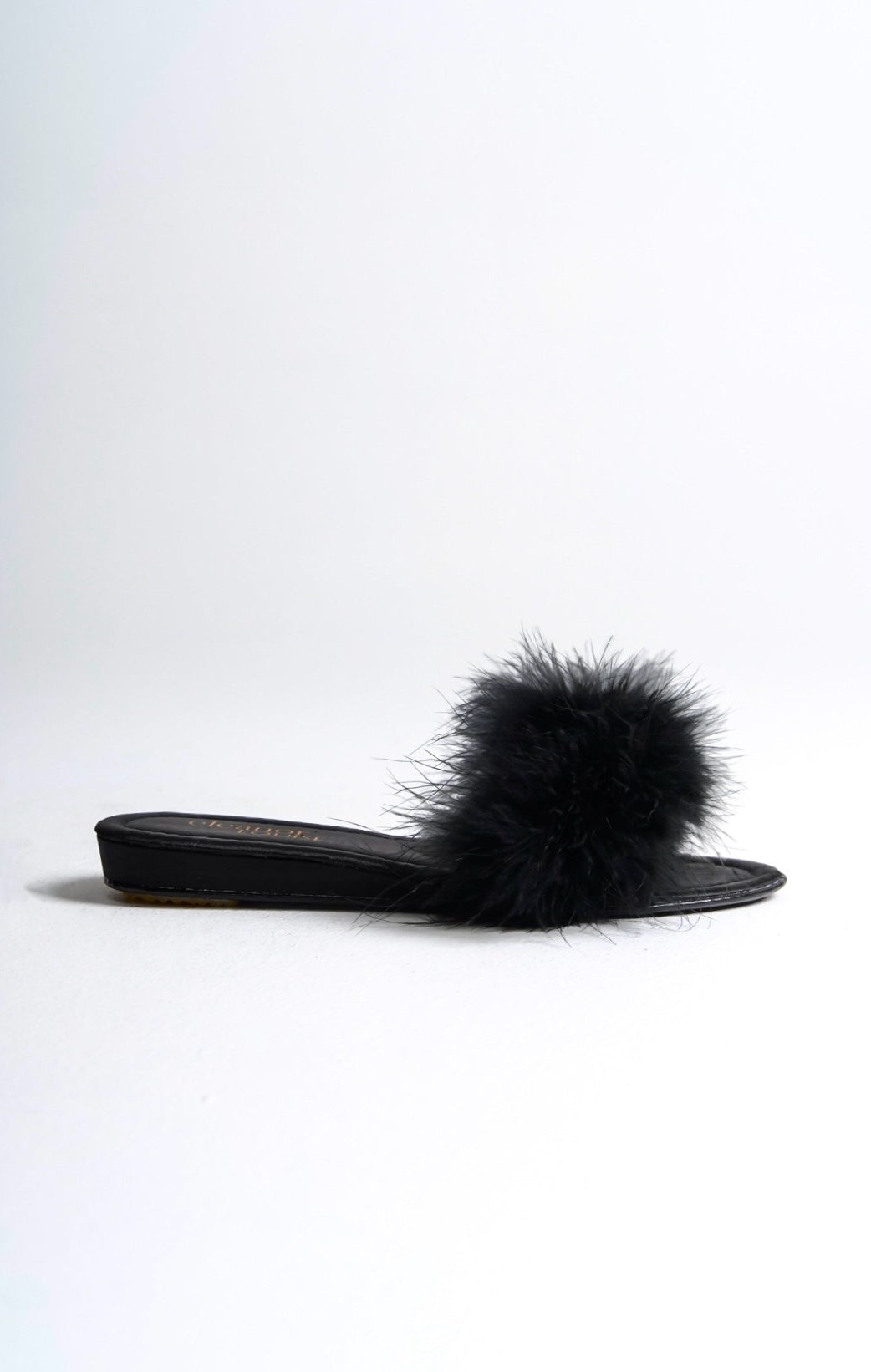 Tabitha | Black Satin Feather Mule