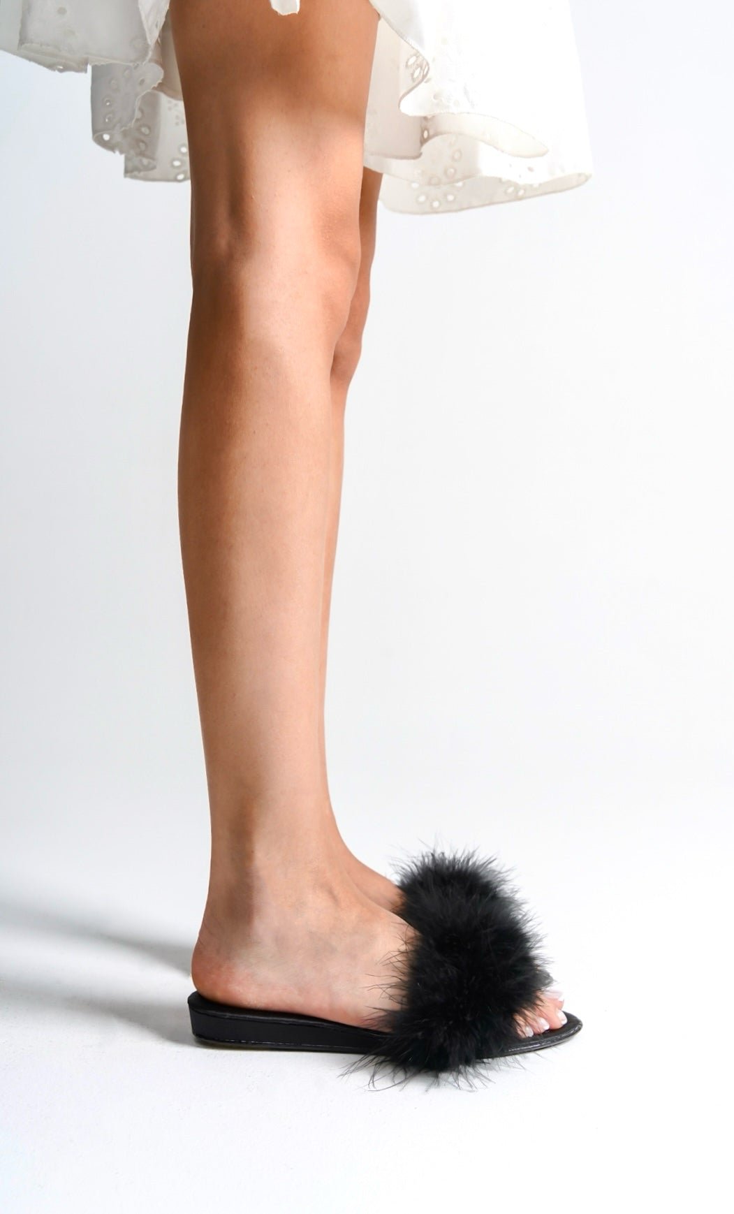 Tabitha | Black Satin Feather Mule