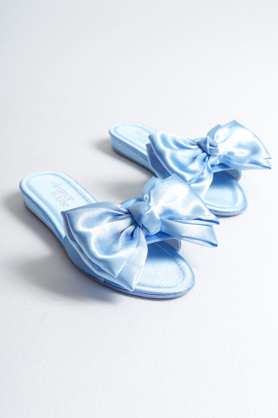 Mireille | Baby Blue Satin Bow Mule