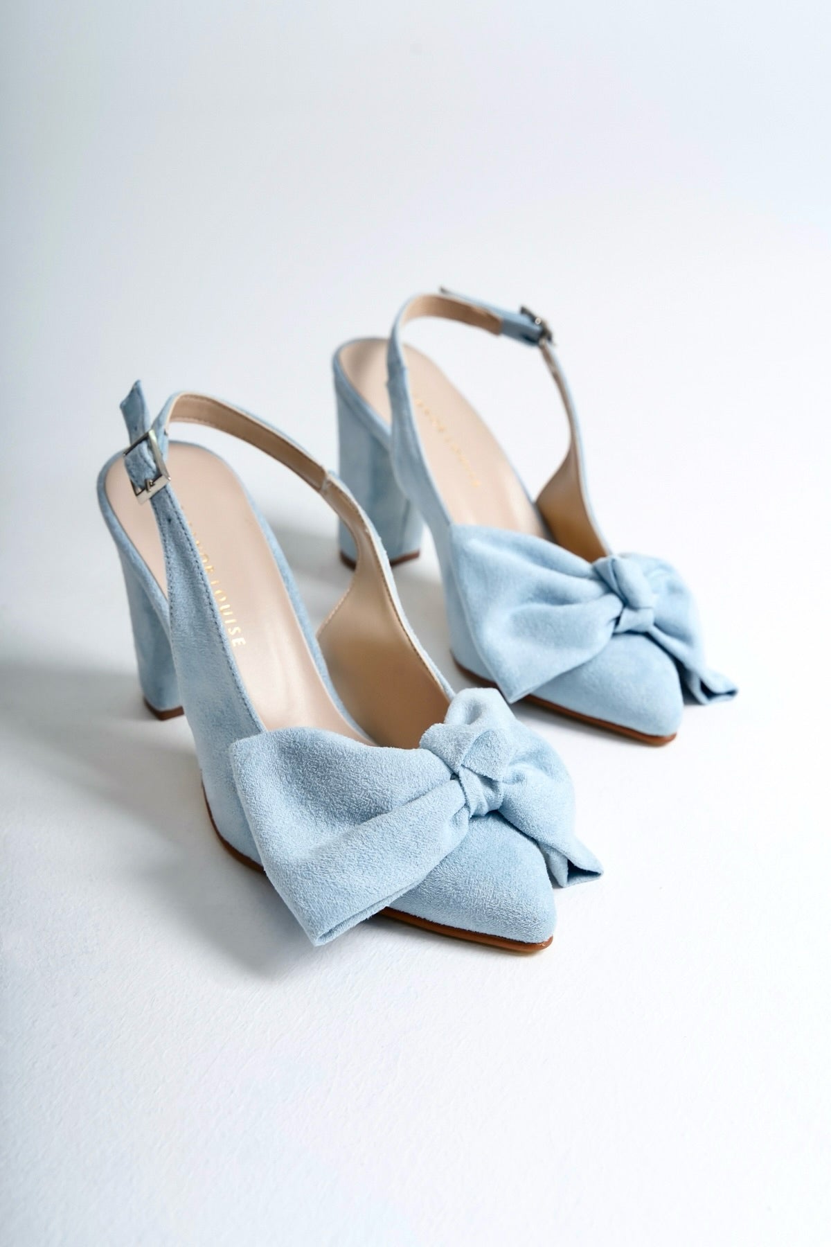 Felicia | Baby Blue Suede Bow Tie Slingback Heels