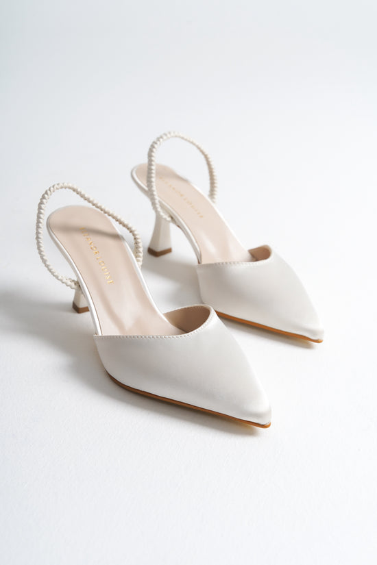 Angelica | Ivory Satin Slingback Heels