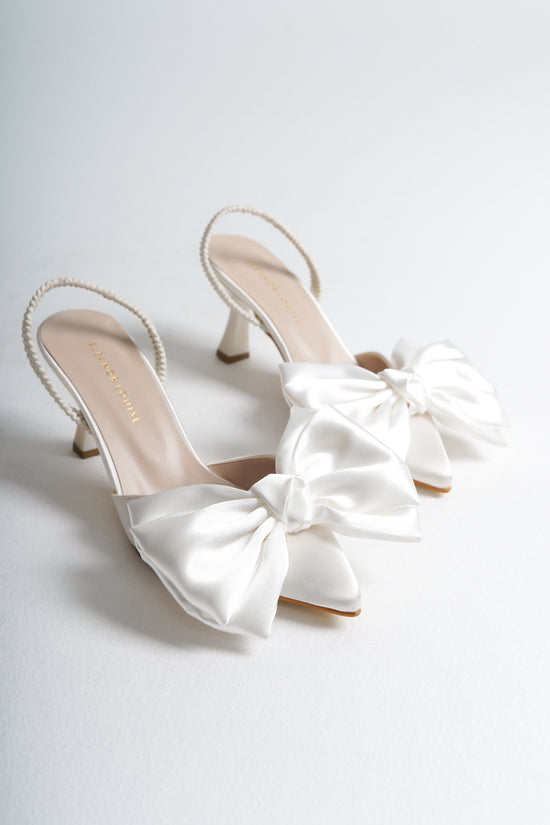 Eulalia | Ivory Satin Bow Tie Slingback Heels