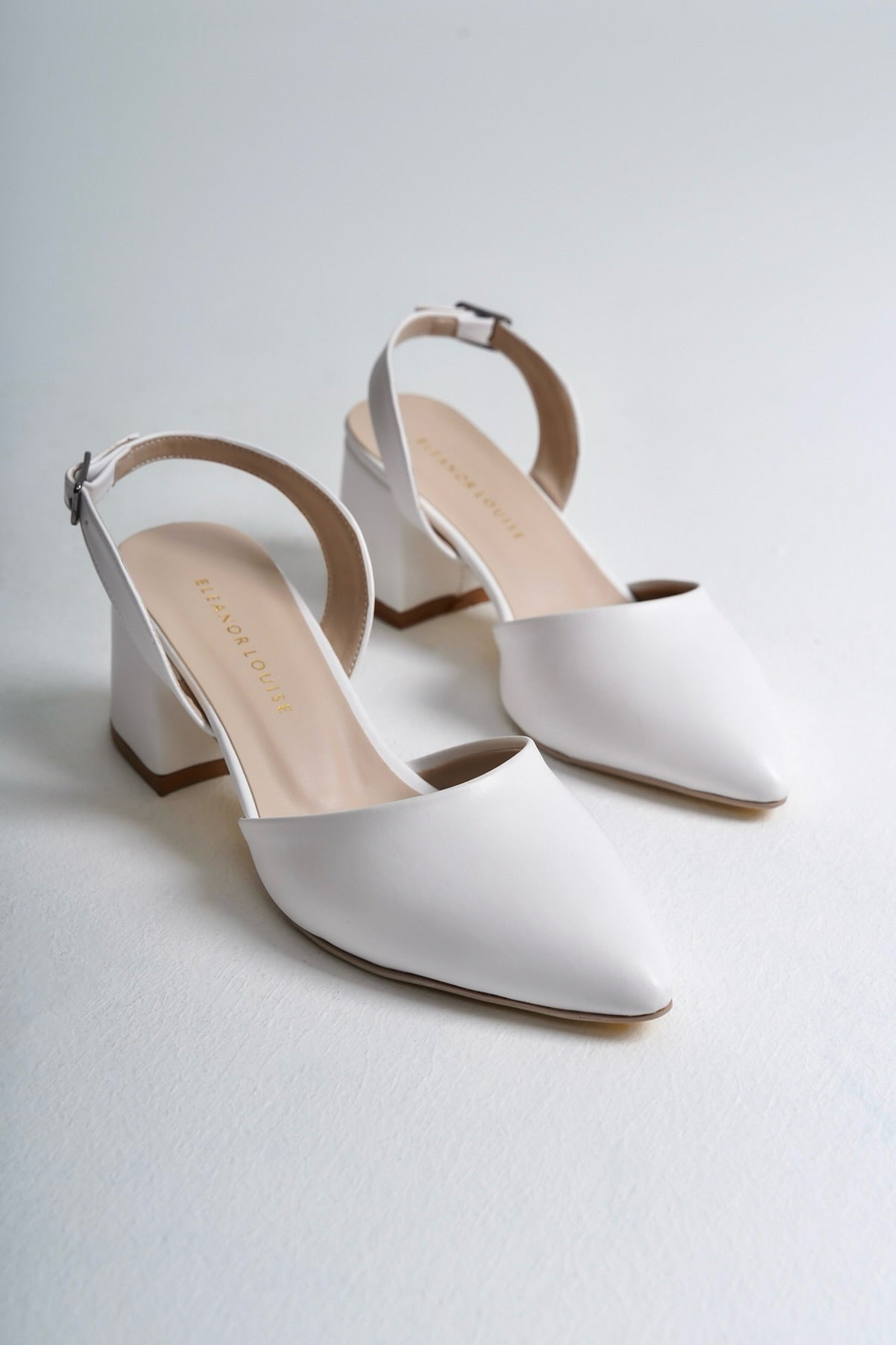 Minerva | White Slingback Mid Heels