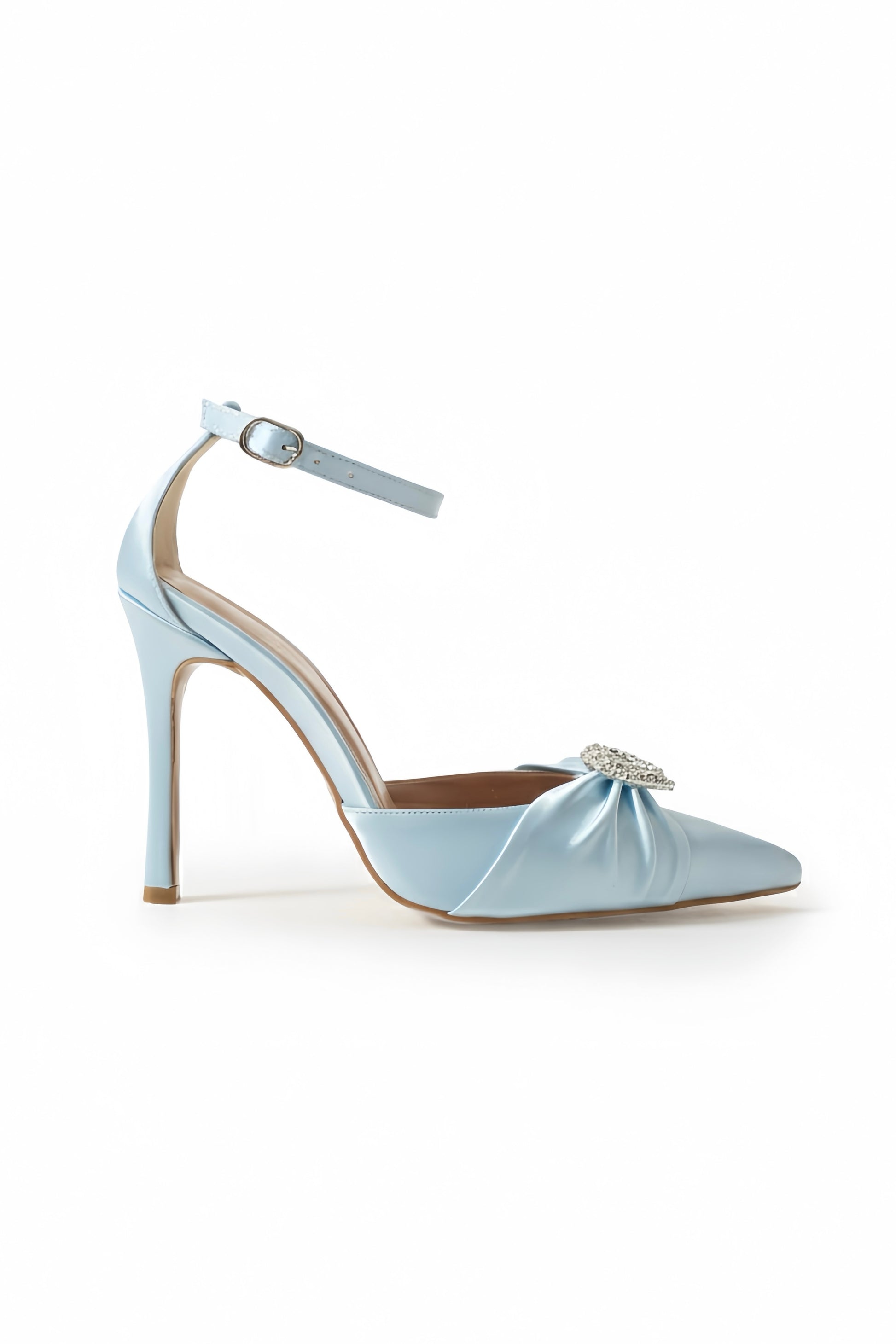 Jane | Baby Blue Satin High Heels Bow with Heart Stone