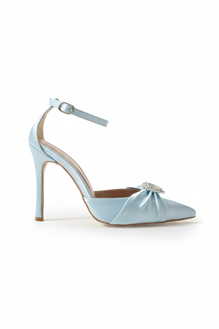 Jane | Baby Blue Satin High Heels Bow with Heart Stone