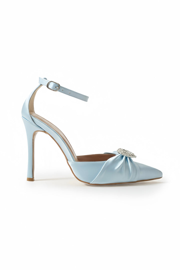 Jane | Baby Blue Satin High Heels Bow with Heart Stone
