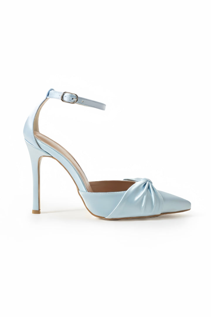 Bella | Baby Blue Satin High Heels with Bow
