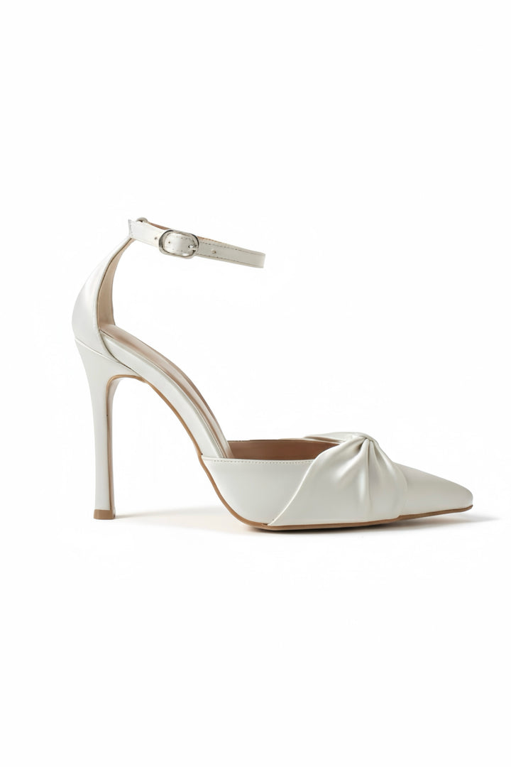 Ella | Ivory Satin High Heels with Bow