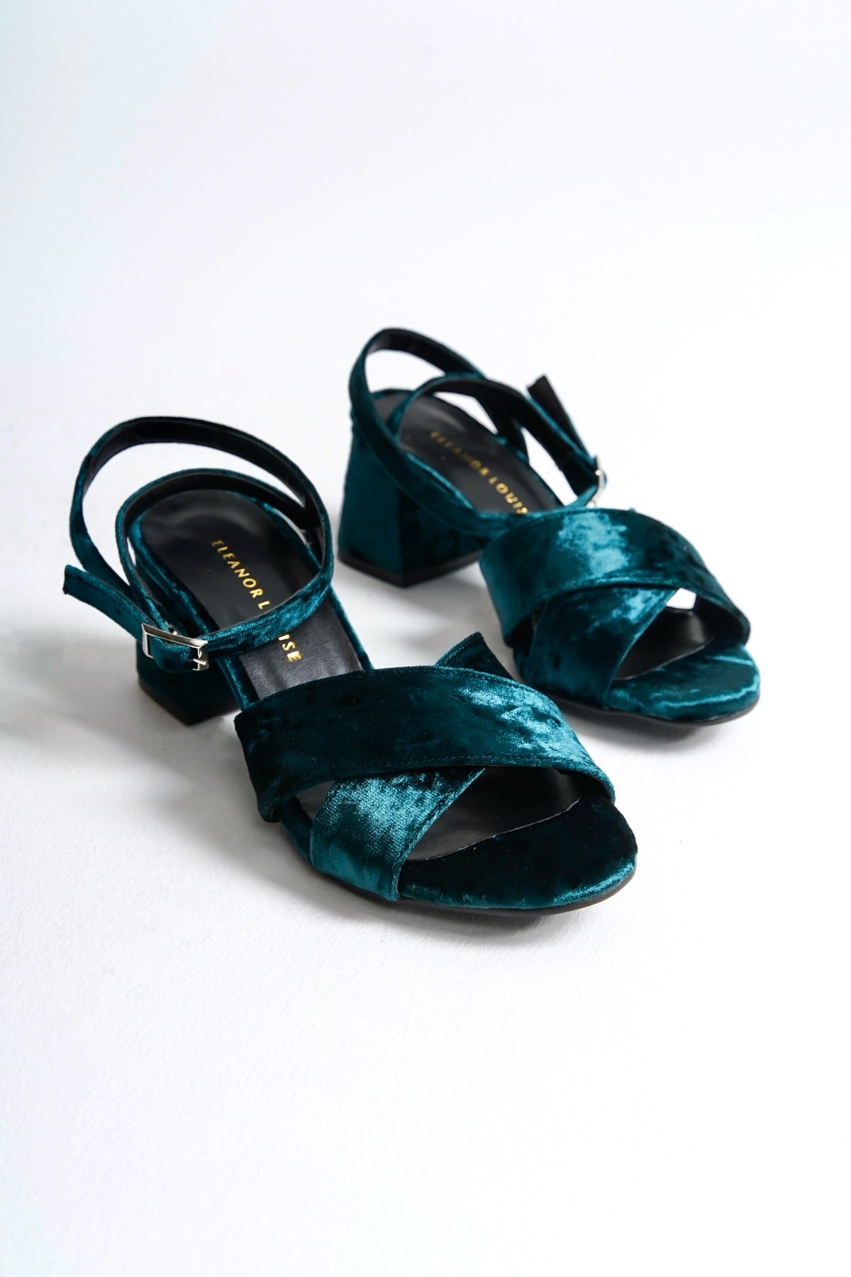 Florence | Emerald Green Velvet Mid Heel Sandals