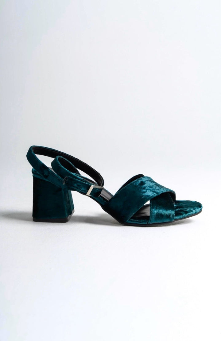 Florence | Emerald Green Velvet Mid Heel Sandals