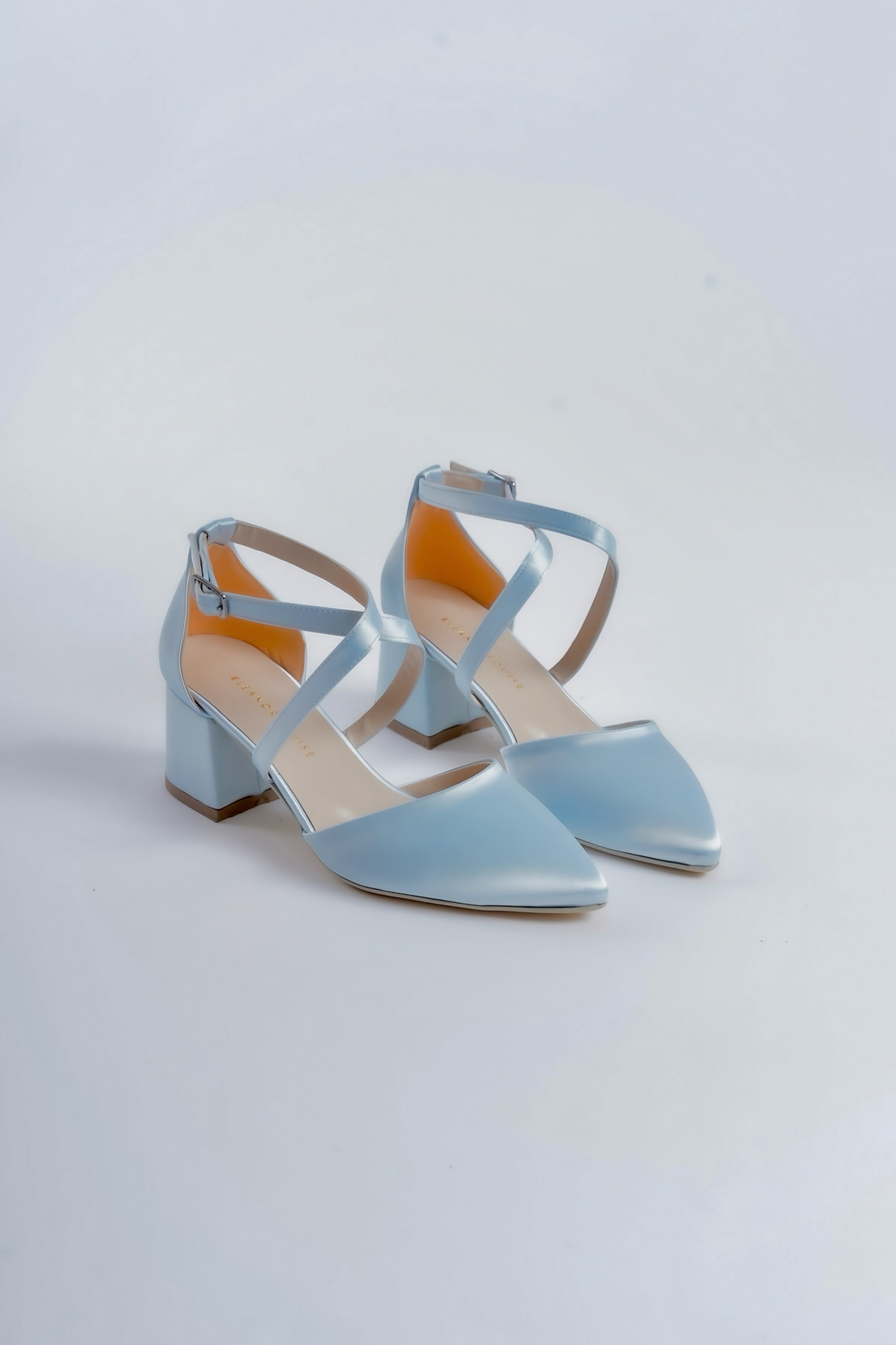 Pilar | Baby Blue Satin Criss Cross Mid Heels