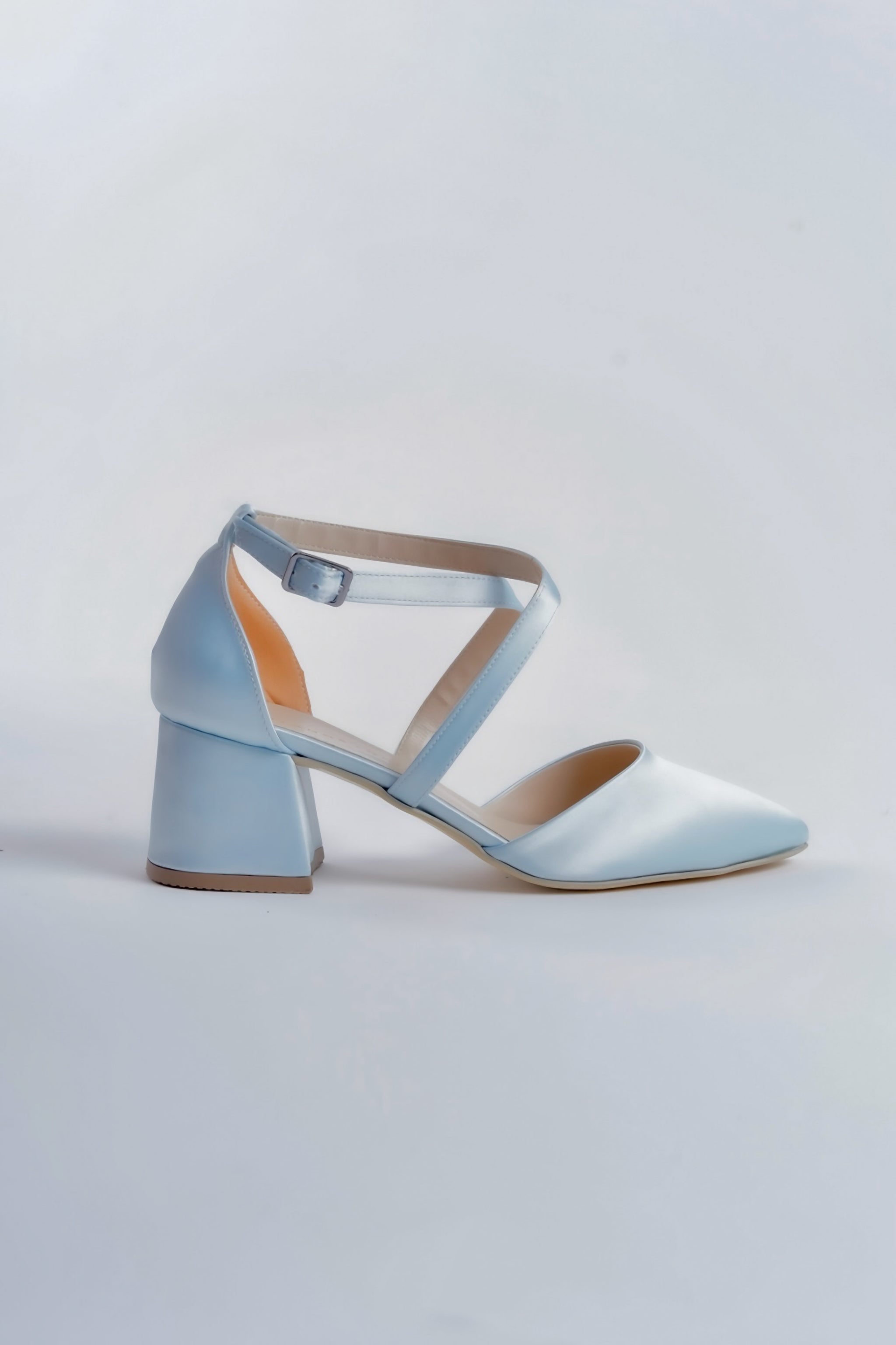 Pilar | Baby Blue Satin Criss Cross Mid Heels