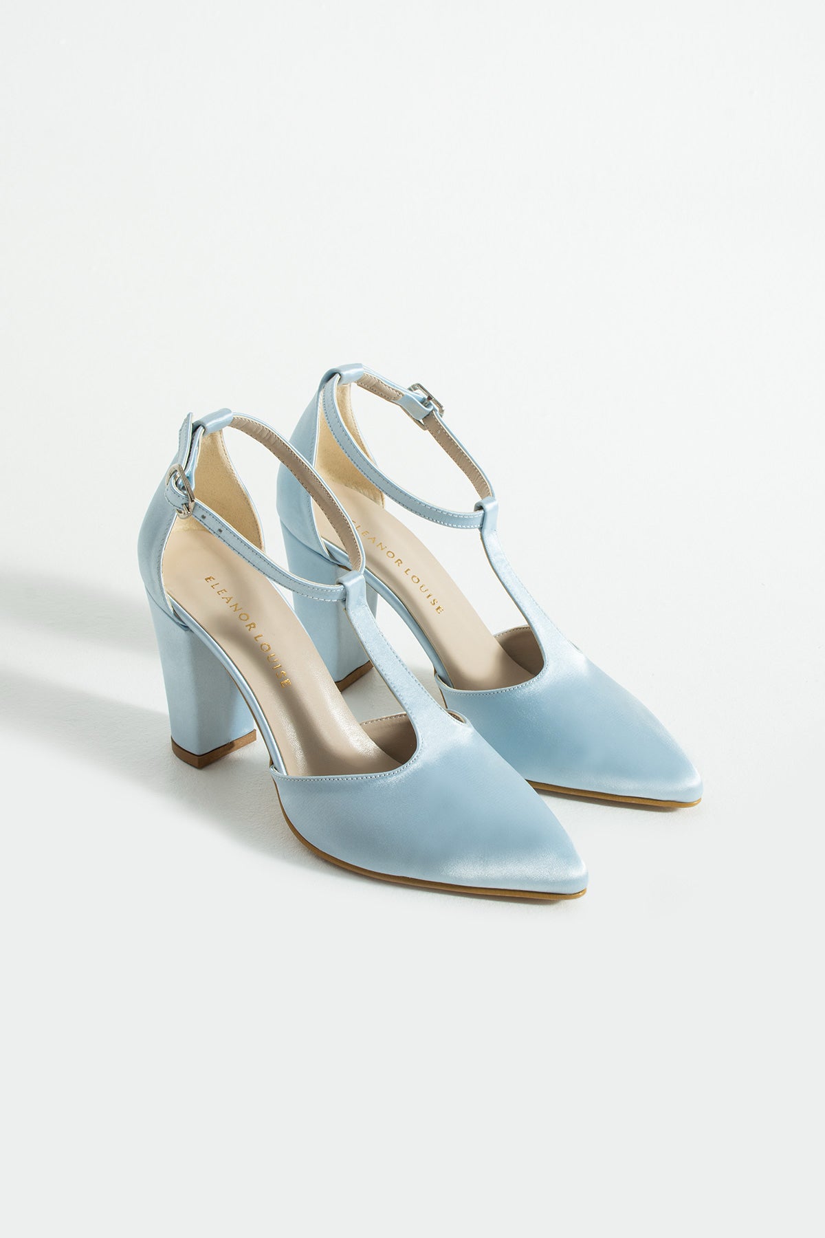 Célia | Baby Blue Satin T-Strap High Heels