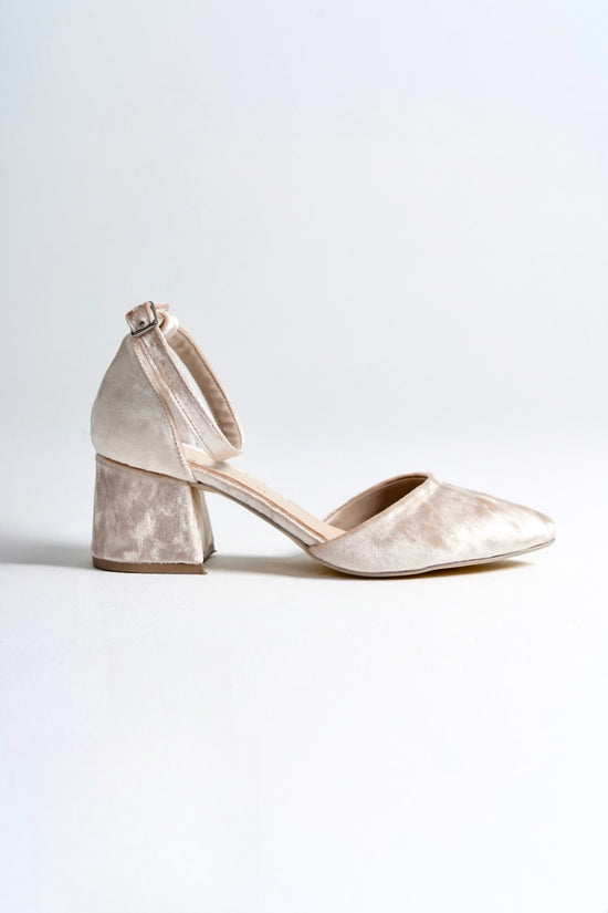 Jacqueline | Beige Velvet Mid Heels