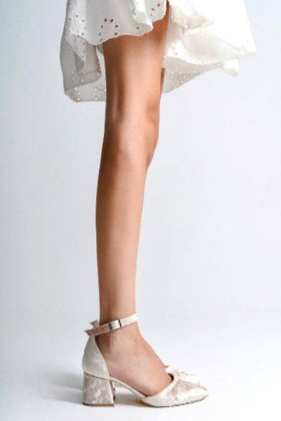 Jacqueline | Beige Velvet Mid Heels