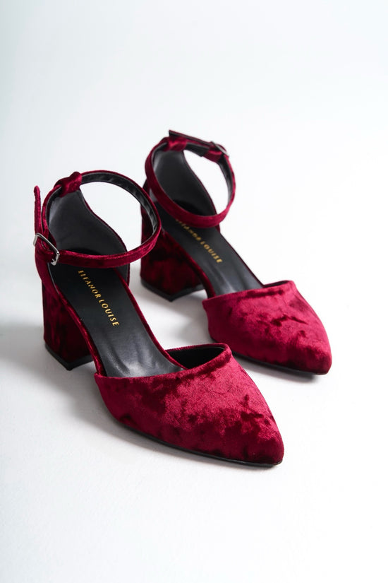 Victoria | Burgundy Velvet Mid Heels