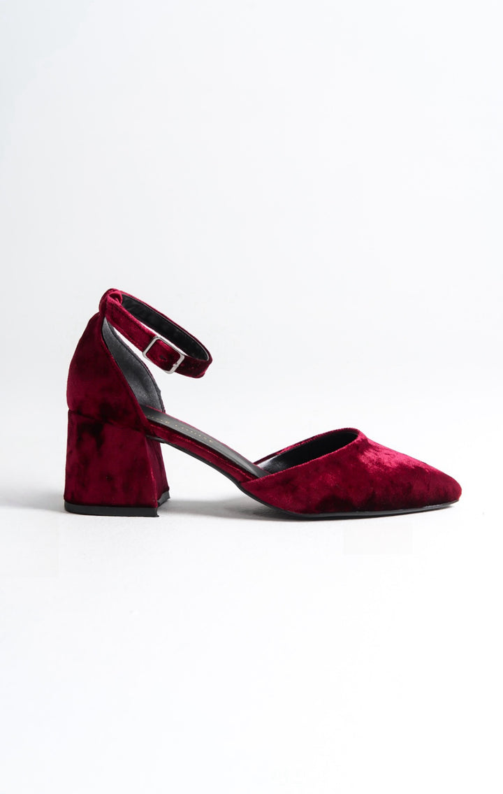 Victoria | Burgundy Velvet Mid Heels