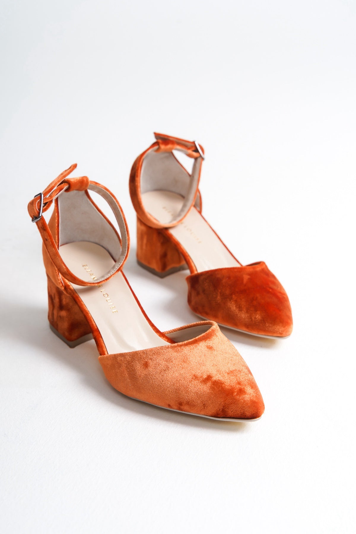 Charlotte | Orange Velvet Mid Heels