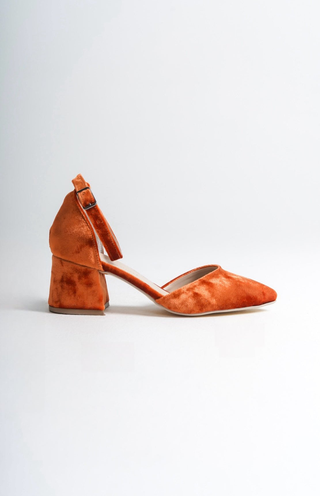 Charlotte | Orange Velvet Mid Heels