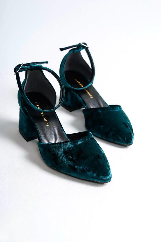 Medea | Emerald Green Velvet Mid Heels