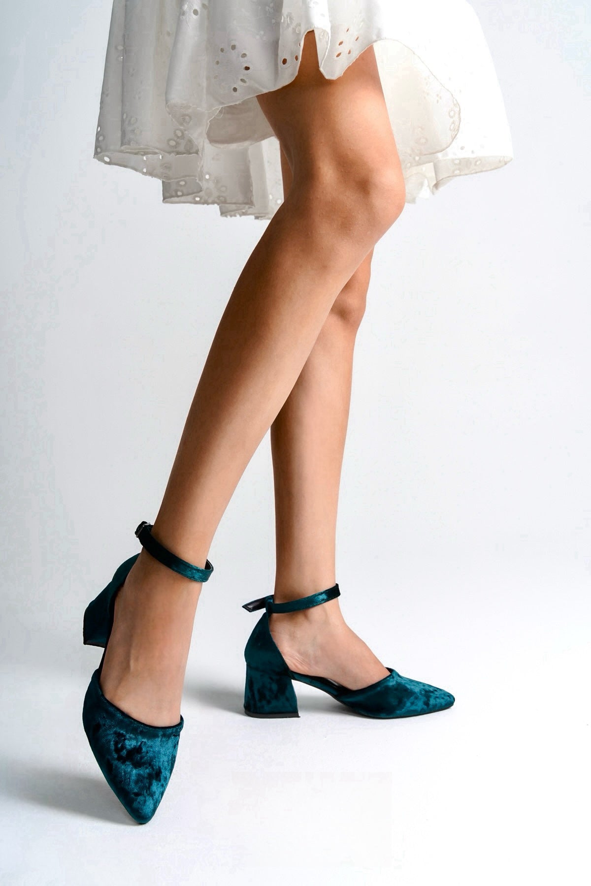 Medea | Emerald Green Velvet Mid Heels