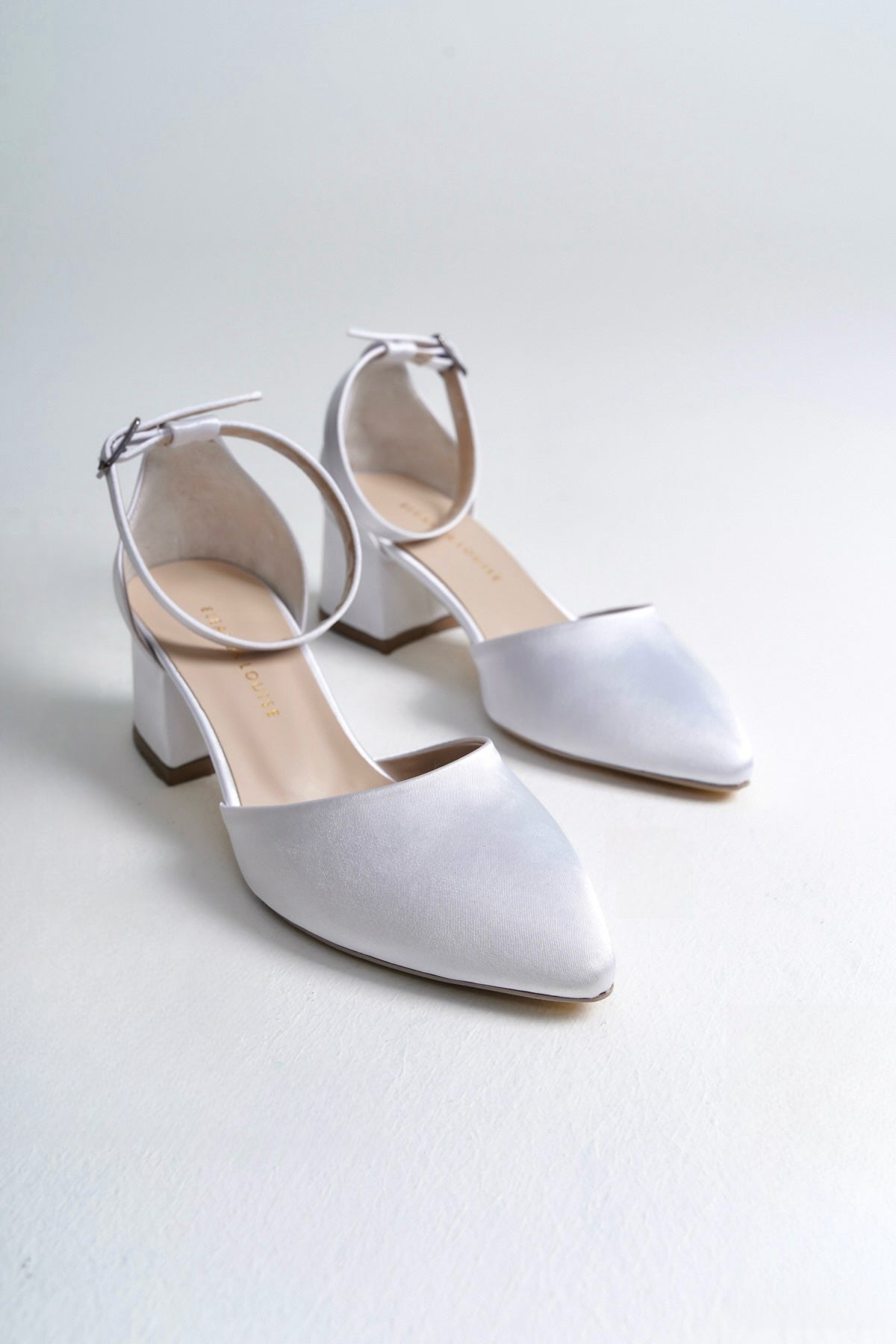 Anita | White Satin Mid Heels