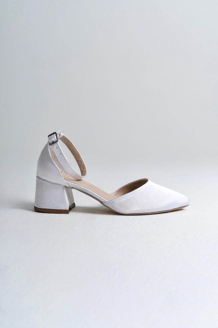 Anita | White Satin Mid Heels