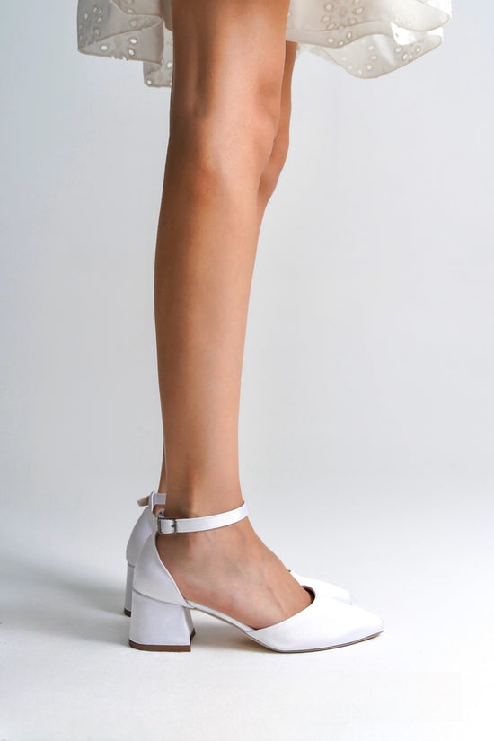 Anita | White Satin Mid Heels